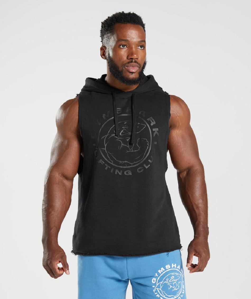 Bluzy Z Kapturem Męskie Gymshark Legacy Drop Arm Czarne | PL 3607UZG